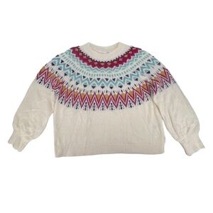 NWT Time & Tru White Long Sleeve Geometric Print Sweater Size XL Women’s